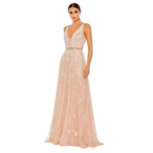 Mac Duggal A5215 Blush Pearl Sequins Embellished Tulle Gown Size 14 $698